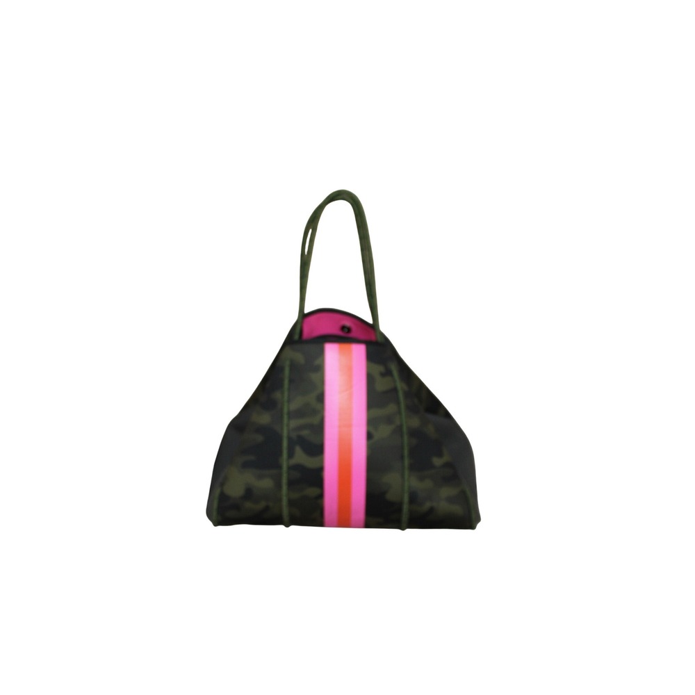 Haute Shore Greyson Show-Off Neoprene Tote camouflage w/ pink and orange stripe
